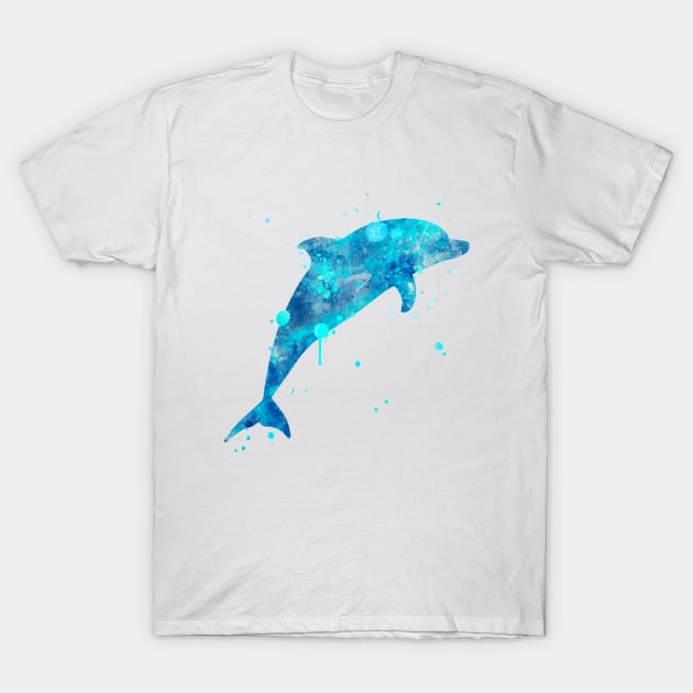 Blue Dolphin Watercolor Painting T-Shirt by Miao Miao Design